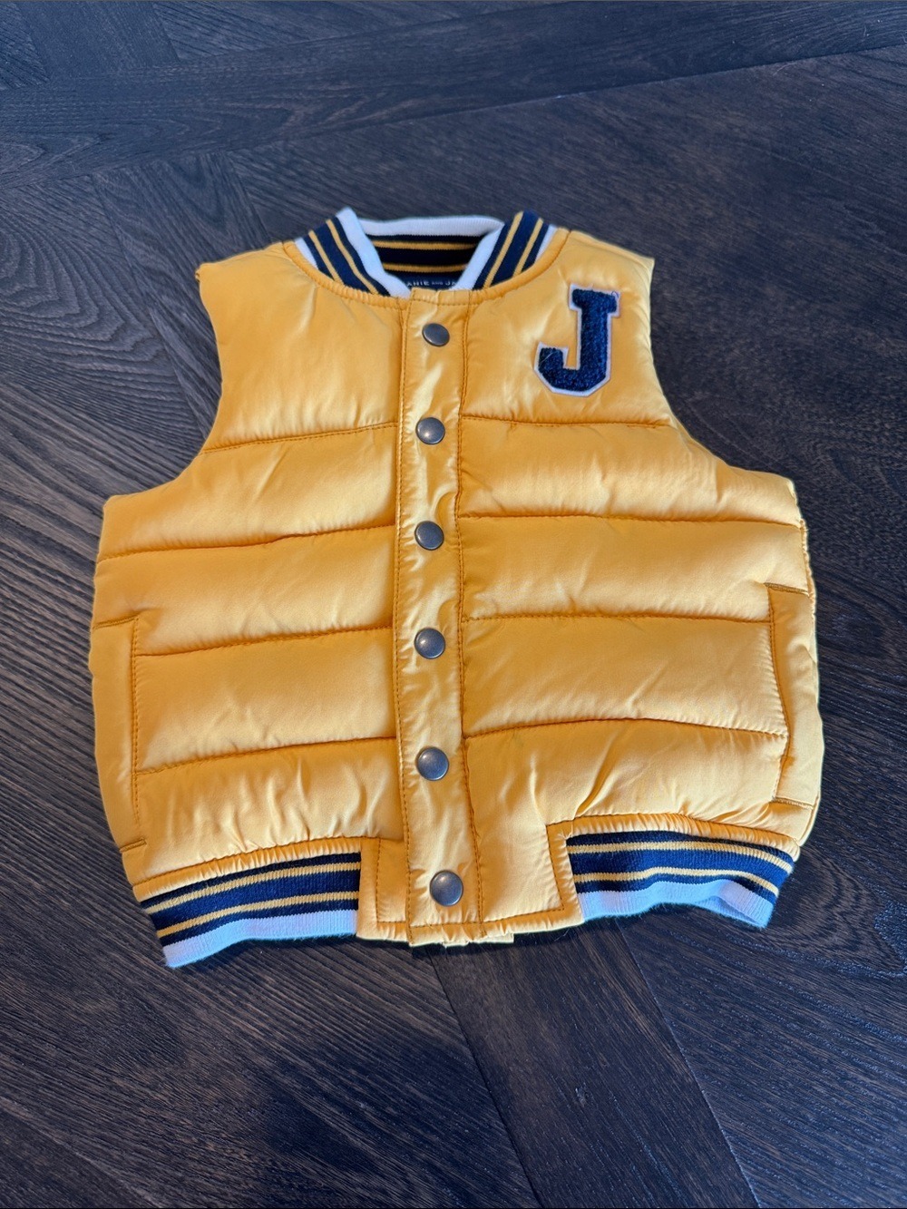 Janie and Jack Yellow Quilted Vest with Navy Striped Collar